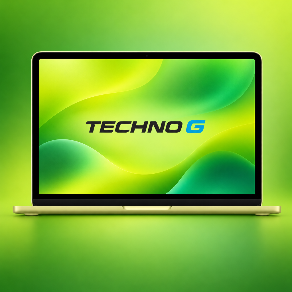 Green MacBook with green wallpaper and background