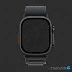 Apple Watch Ultra 3 with custom topographic dark wallpaper and Techno G logo