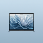 MacBook Air 15 M5 Sky Blue with custom fluid wallpaper
