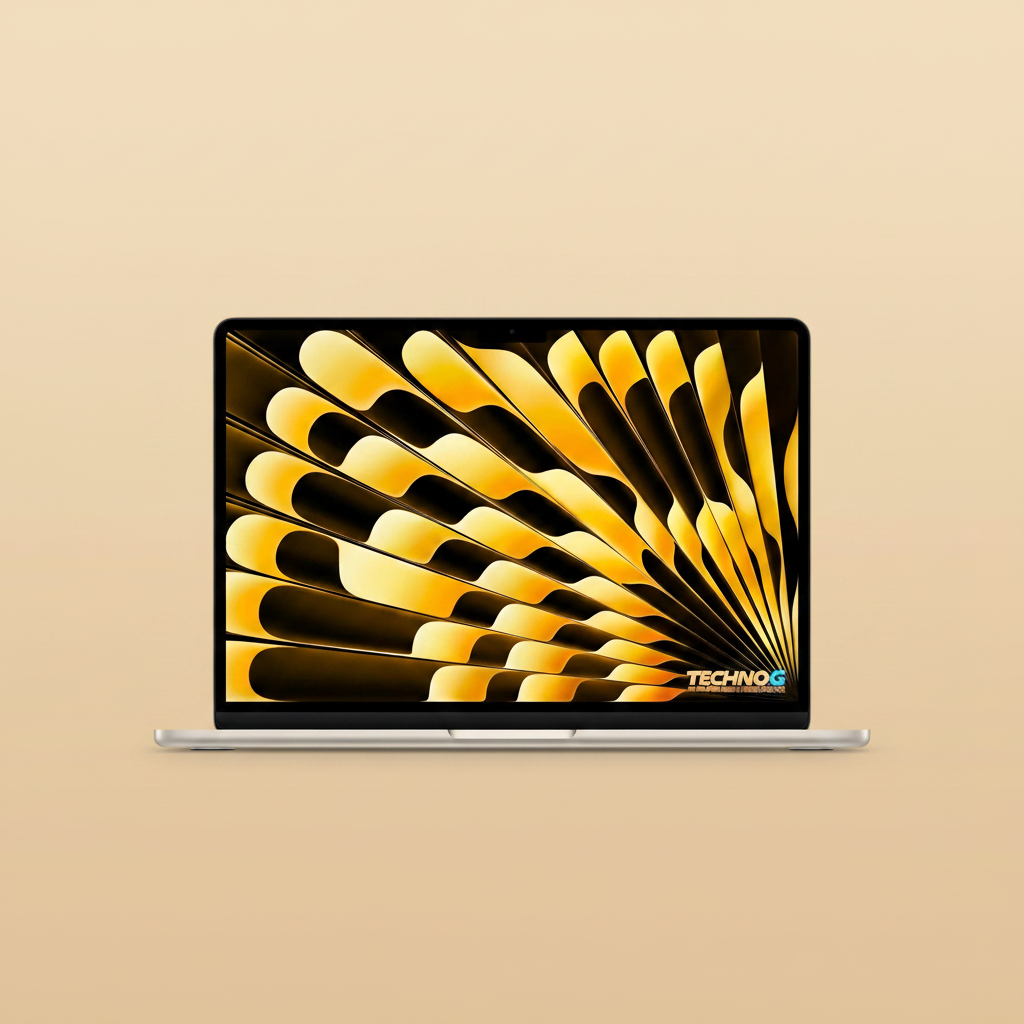 MacBook Air 15 M5 Starlight with custom sand dune wallpaper