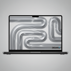 MacBook Pro 14 M5 Pro Silver with custom liquid silver wallpaper
