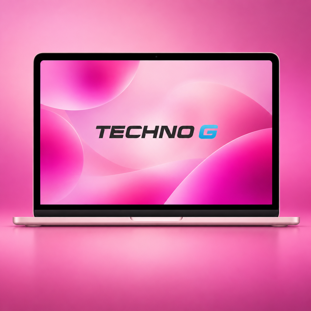 Pink MacBook with pink wallpaper and background