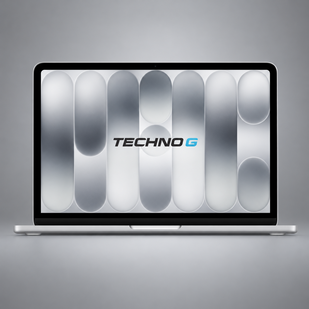 Silver MacBook with silver-grey wallpaper and background