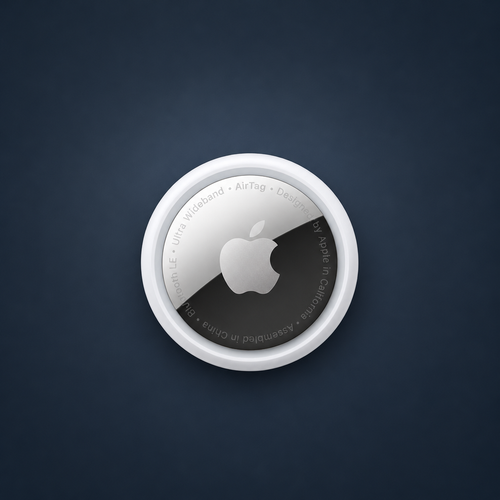 Single Apple AirTag with blue-grey background